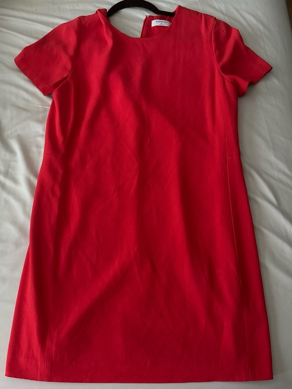 Babaton Bright Red Short Sleeve Mini Shift Dress